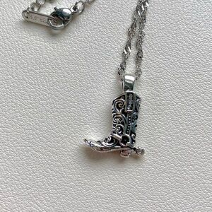 Silver Cowboy Boot Pendant Necklace